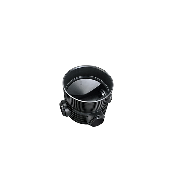 Kineta PP 600x315 połączeniowa 90st. typ T (dopływ lewy lub prawy), do rury wznoszącej korugowanej 600mm oraz rury wlotowej gładkiej 315mm, z uszczelką, kolor czarny (Tegra 600) WAVIN