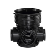 Kineta PP 425x160 zbiorcza 90st. typ X (dopływ lewy i prawy), do rury wznoszącej korugowanej 425mm oraz rury wlotowej gładkiej 160mm, z uszczelką, kolor czarny (Tegra 425) WAVIN