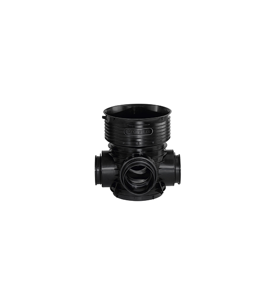 Kineta PP 425x160 zbiorcza 90st. typ X (dopływ lewy i prawy), do rury wznoszącej korugowanej 425mm oraz rury wlotowej gładkiej 160mm, z uszczelką, kolor czarny (Tegra 425) WAVIN