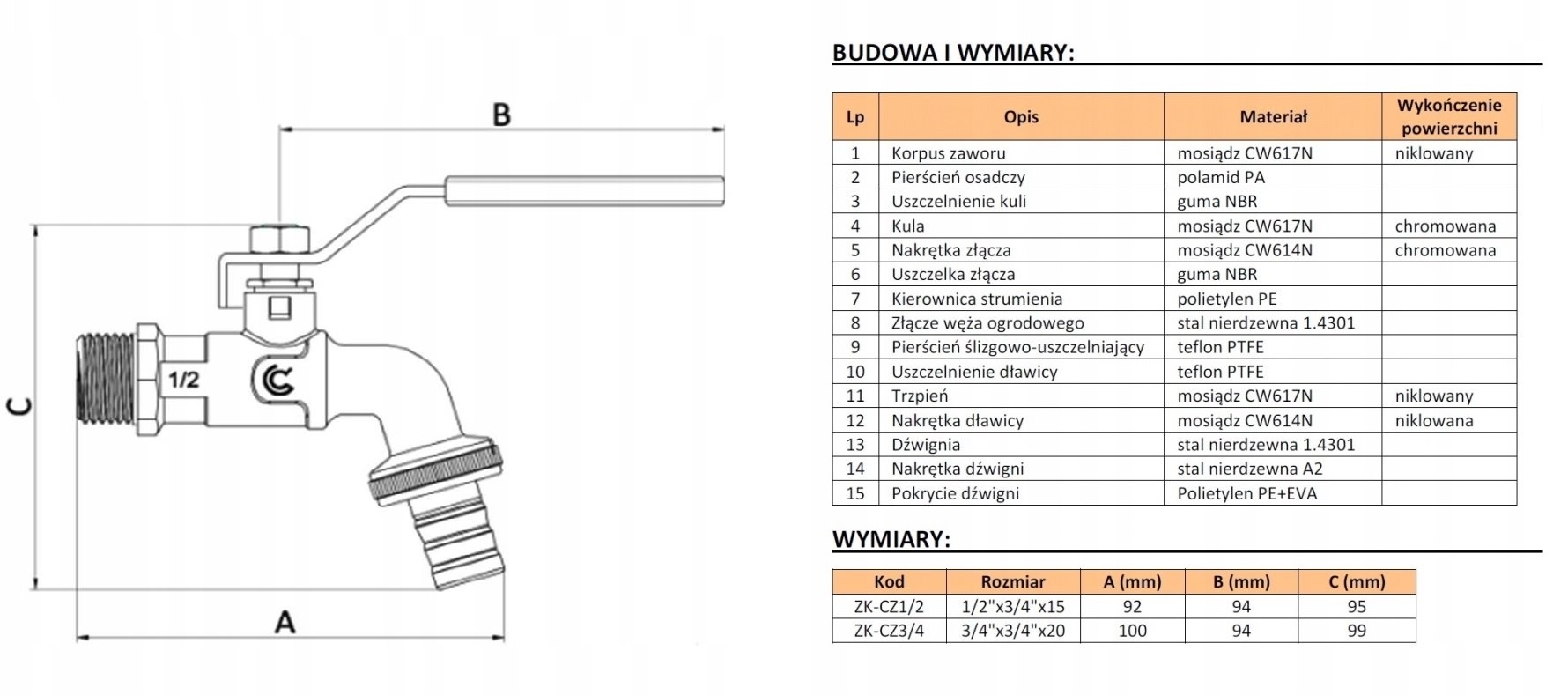 Zawór kulowy czerpalny mrozoodporny OGRÓD 3/4  ( DN20 ) PN30 CALIDO ARKA