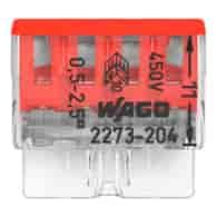 Złączka instalacyjna COMPACT 4-przewodowa do drutu, do 2,5 mm2, transparentna z czerwoną pokrywą 2273-204 WAGO