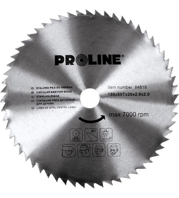 Piła tarczowa do cięcia drewna bez węglika 180x20/60mm 60 zębów PROLINE