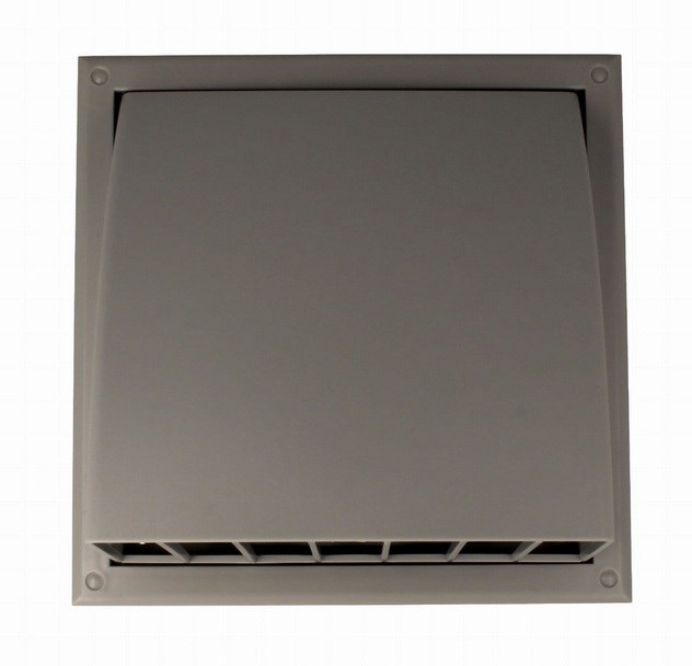 Wylot ścienny 154x154 mm z zaworem zwrotnym, okapem i kołnierzem fi 100 mm, szary VENTIKA