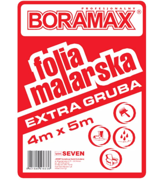 Folia malarska EXTRA gruba czerw. 4x5m 900g BORAMAX