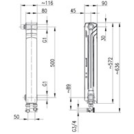 Element grzejnikowy lewy G500 F/D/1 z dolnym zasilaniem krzyżowym i zespół przyłączeniowym kątowym [50 x 50] KFA