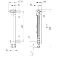 Element grzejnikowy lewy G500 F/D/1 z dolnym zasilaniem krzyżowym i zespół przyłączeniowym kątowym [50 x 50] KFA
