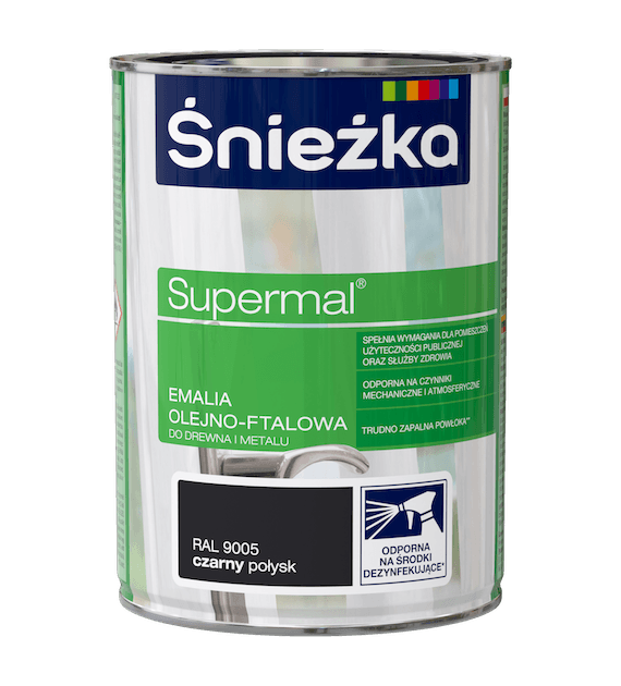 Farba do drewna i metalu SUPERMAL CZARNY 0,8L ŚNIEŻKA