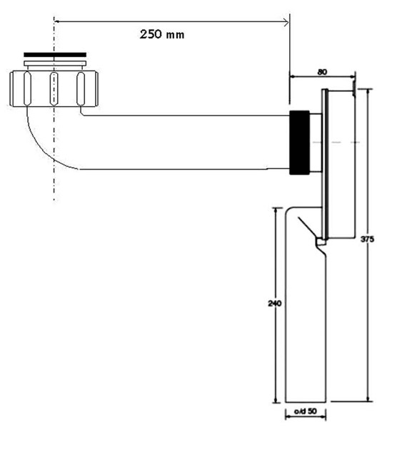 MCALPINE Syfon podtynkowy 11/4 x50mm z przedłużką 250mm CHROM