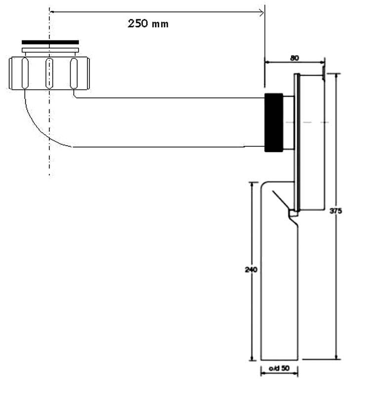 MCALPINE Syfon podtynkowy 11/4 x50mm z przedłużką 250mm CHROM