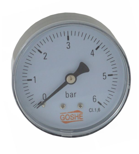 Manometr M 63 R 0,6 MPa ( 6 bar ) podejście od tyłu ( AXIALNY ) 1/4  GOSHE