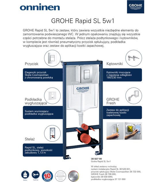 Stelaż podtynkowy WC RAPID SL 5w1 (stelaż+wspornik+uszczelka+system fresh+przycisk chrom) GROHE