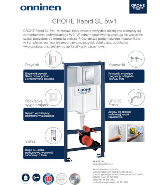 Stelaż podtynkowy WC RAPID SL 5w1 (stelaż+wspornik+uszczelka+system fresh+przycisk chrom) GROHE