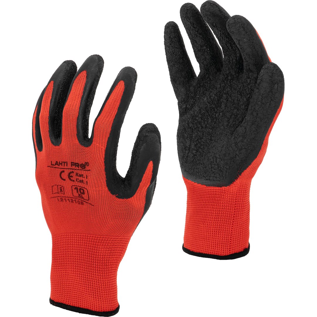 Rękawice lateks czarno-czerwone 10, powlekane lateksem LAHTI PRO