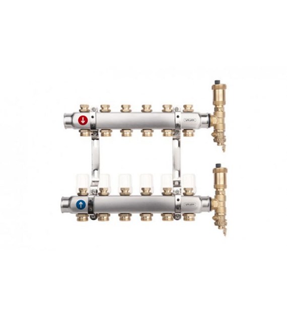 Rozdzielacz grzejnikowy BASE INOX K3-8 G1 -G3/4  (zaworki na imbus BEZ końcówek euroconus) 8 obwodów VALVEX