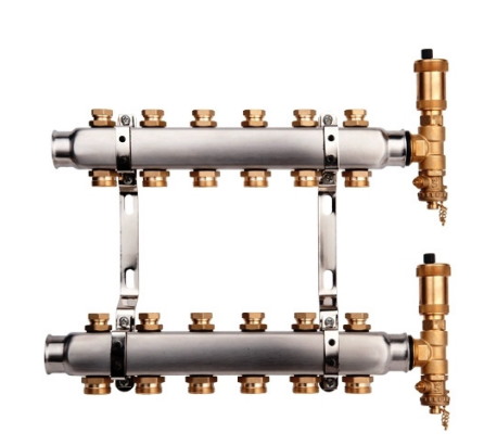Rozdzielacz grzejnikowy BASE INOX K3-10 G1 -G3/4  (zaworki na imbus BEZ końcówek euroconus) 10 obwodów VALVEX