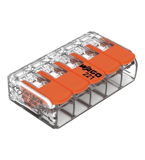 Złączka zaciskowa 5-torowa uniwersalna z dźwignią (0,14-4mm2) WAGO - 221-415