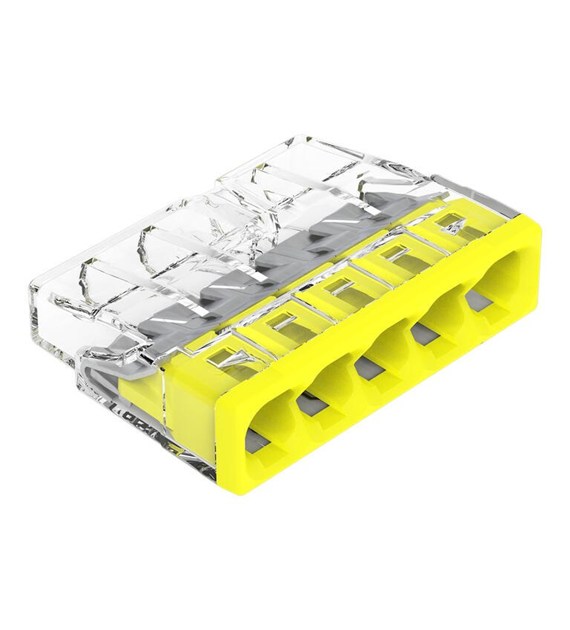 Złączka instalacyjna COMPACT 5-przewodowa do drutu, do 2,5 mm2, transparentna z żółtą pokrywą 2273-205 WAGO