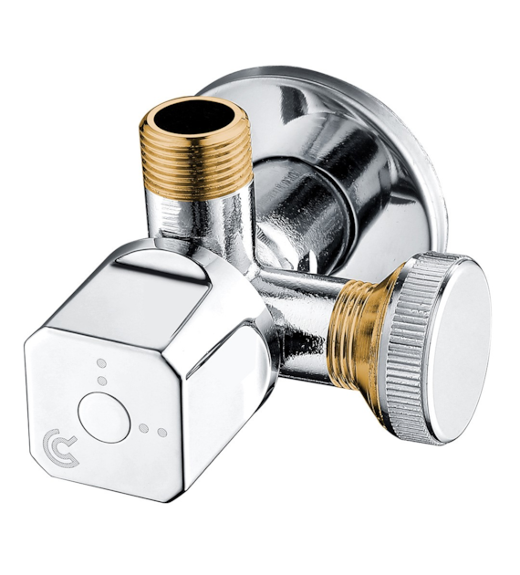 Zawór kątowy, kurek MULTI 1/2 x 3/4 x 3/8 ( DN15 x DN20 x DN10 ) DURO ARKA
