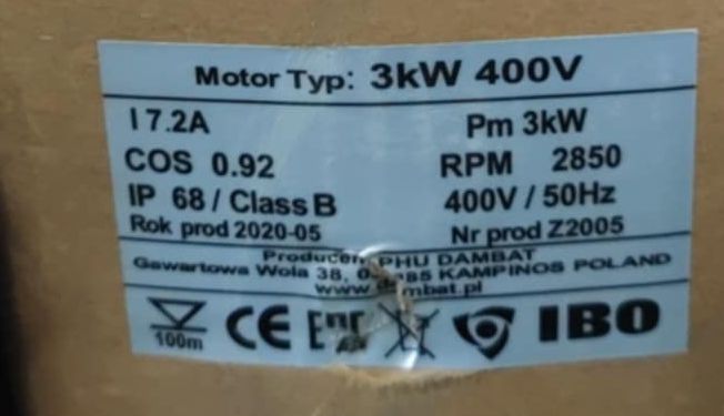 Silnik do pomp głębinowych IBO 3kW 400V 4  z kablem 20m PM