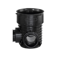 Kineta PP 425x160 połączeniowa 90st. typ T (dopływ lewy lub prawy), do rury wznoszącej korugowanej 425mm oraz rury wlotowej gładkiej 160mm, z uszczelką, kolor czarny (Tegra 425) WAVIN