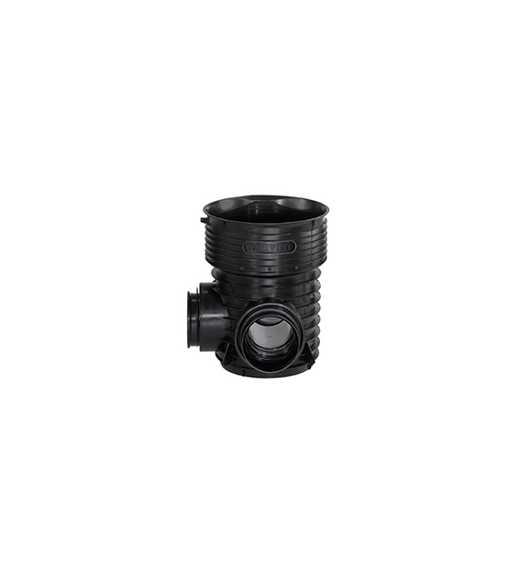 Kineta PP 425x160 połączeniowa 90st. typ T (dopływ lewy lub prawy), do rury wznoszącej korugowanej 425mm oraz rury wlotowej gładkiej 160mm, z uszczelką, kolor czarny (Tegra 425) WAVIN