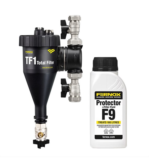 Filtr przepływowy, separator FERNOX TF1 TOTAL FILTR 3/4  + płyn PROTECTOR F9
