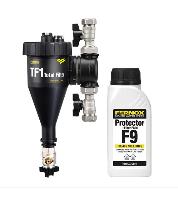 Filtr przepływowy, separator FERNOX TF1 TOTAL FILTR 1  + płyn PROTECTOR F9