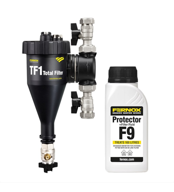 Filtr przepływowy, separator FERNOX TF1 TOTAL FILTR 1  + płyn PROTECTOR F9