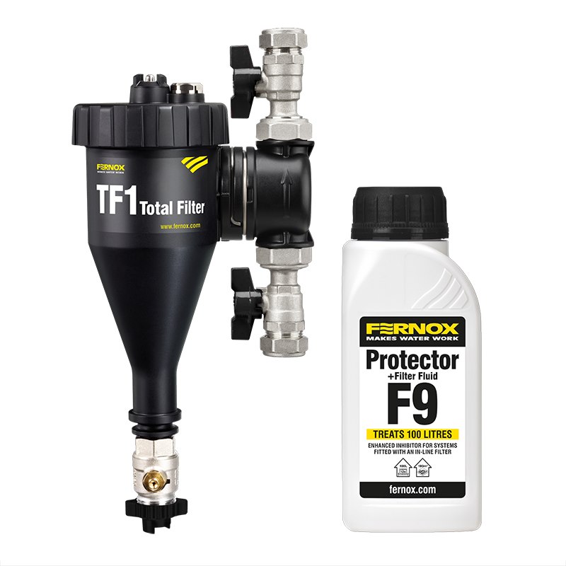 Filtr przepływowy, separator FERNOX TF1 TOTAL FILTR 1  + płyn PROTECTOR F9