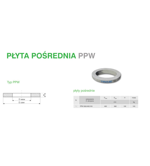 Płyta pośrednia PPW 980/500/100 na krąg fi 500