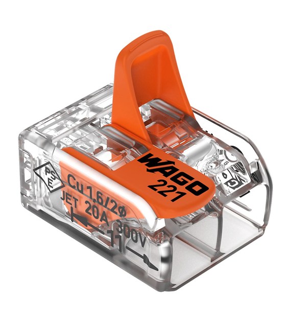 Złączka instalacyjna COMPACT 2-przewodowa z dźwigniami, do drutu i linki, 4 mm2, transparentna 221-412 WAGO