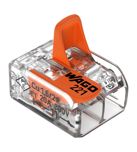 Złączka instalacyjna COMPACT 2-przewodowa z dźwigniami, do drutu i linki, 4 mm2, transparentna 221-412 WAGO