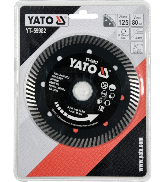 Tarcza diamentowa TURBO 125mm do szybkiego cięcia gresu bez odpyrsków YATO