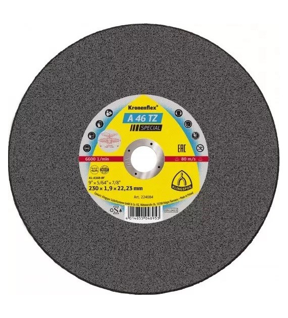 Tarcza A46TZ do cięcia stali kwasoodpornej 230x1,9x22mm KLINGSPOR