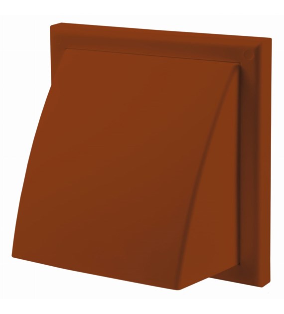 Wylot ścienny 154x154 mm z zaworem zwrotnym, okapem i kołnierzem fi 150 mm, brązowy VENTIKA