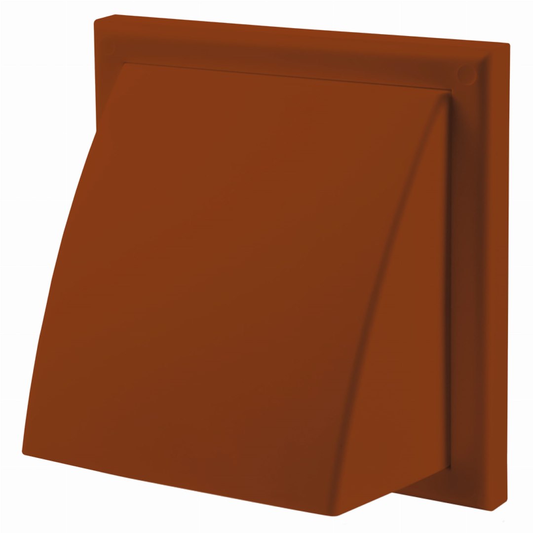 Wylot ścienny 186x186 mm z zaworem zwrotnym, okapem i kołnierzem fi 150 mm, brązowy VENTIKA