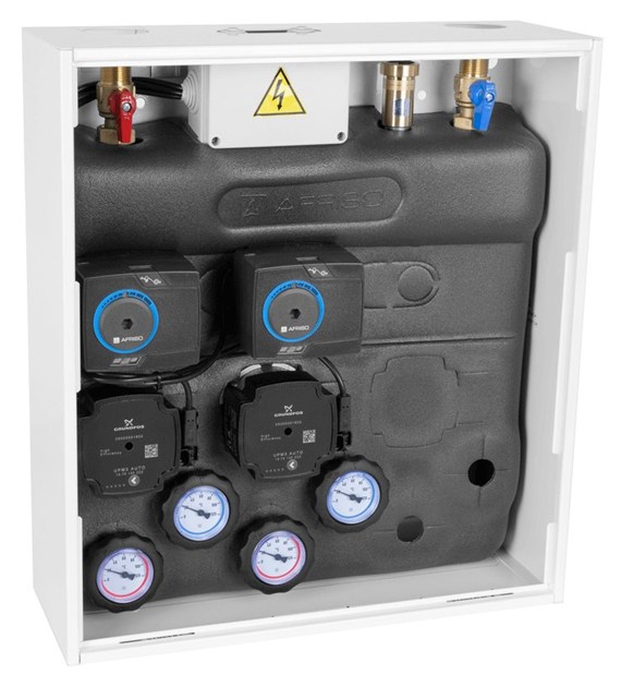 PrimoBox AZB 455 z rozdzielaczem, 2 obiegi z zaworem mieszającym i siłownikiem ARM AFRISO