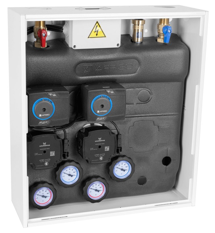 PrimoBox AZB 455 z rozdzielaczem, 2 obiegi z zaworem mieszającym i siłownikiem ARM AFRISO