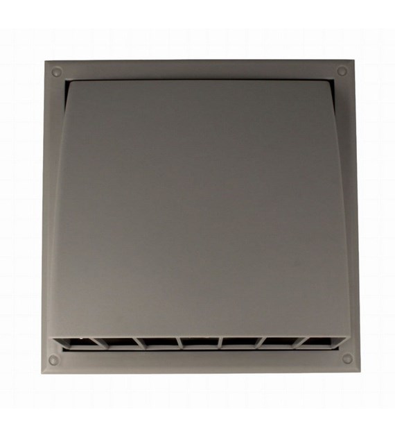 Wylot ścienny 154x154 mm z zaworem zwrotnym, okapem i kołnierzem fi 125 mm, szary