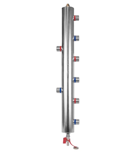 Rozdzielacz ze sprzęgłem hydraulicznym BLH 890 8x G1 , 2x GW G1/2 , odpowietrznik ręczny, zawór spustowy, wieszak ścienny, nieocieplony