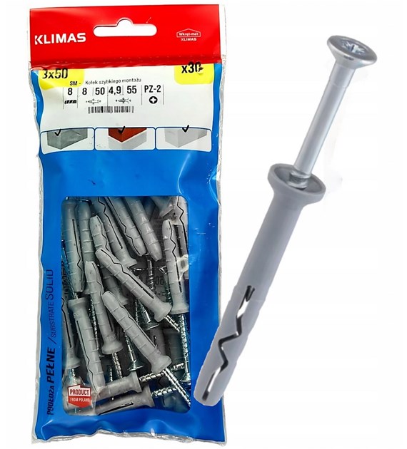 Kołki szybkiego montażu Nylon, PZ-2, PZ-3 8x50 (30szt.) WKRĘT-MET