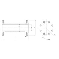 Króciec dwukołnierzowy FF 80 L-800 8 otworowy, żeliwo sferoidalne WG METALPOL