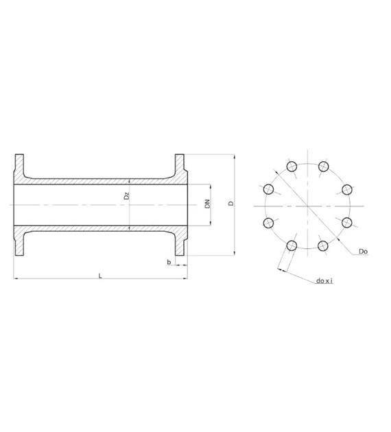 Króciec dwukołnierzowy FF 80 L-800 8 otworowy, żeliwo sferoidalne WG METALPOL