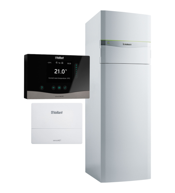 VWF 118/4 moc grzewcza 11,2 [kW], pobór mocy elektrycznej 2,5 kW; współczynnik efektywności 5,0; max moc grzałki elektrycznej 9 kW, zawiera regulator VRC 720, pojemność zasobnika 171 litrów