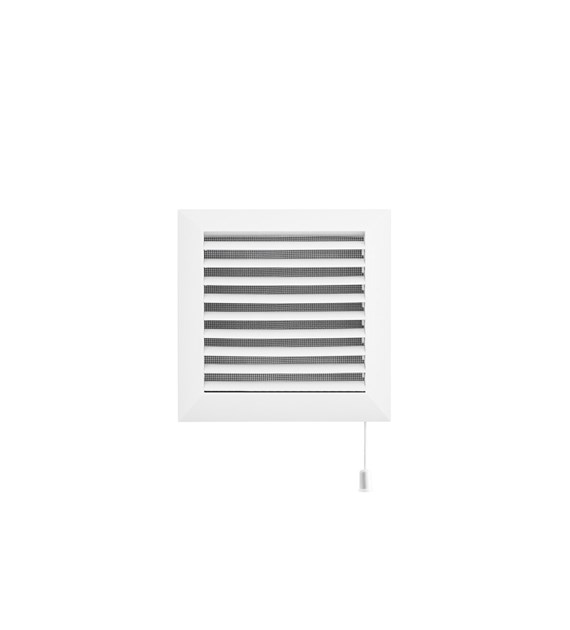 Kratka wentylacyjna 175x175 mm z siatką, regulowaną żaluzją i kołnierzem prostokątnym 128x128 mm, biała VENTS