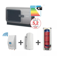 Hybrydowy system grzewczy: pompa ciepła 1F R290 Airmax3 7GT (2-9 kW) + moduł hydrauliczny Gbox + wymiennik c.w.u. do pomp ciepła Tower Grand 200 z kompletem elektrycznym 2kW + bufor 100 + centrala Smart Home Sinum GALMET