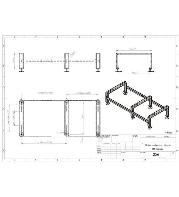 Podstawa pod pompę ciepła, malowana proszkowo, BIAŁA, wysokość 30cm, szerokość 52-88cm, 3 PODSTAWY BMG TRIO