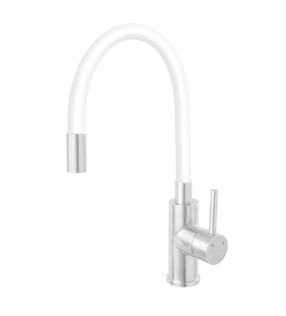 FERRO ZUMBA INOX bateria zlewozmywakowa, biała elastyczna wylewka, stal BZA4WSS