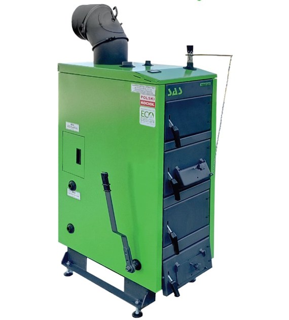 Kocioł zasypowy zagazowujący paliwo VARMO PLUS 20 kW czopuch tył, obniżona emisja pyłu PM <20mg/m3 SAS