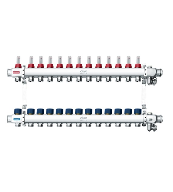Rozdzielacz do ogrzewania podłogowego ze stali nierdzewnej 13-obwodów OP-13 INOX 1  ( DN25 ) DURO ARKA